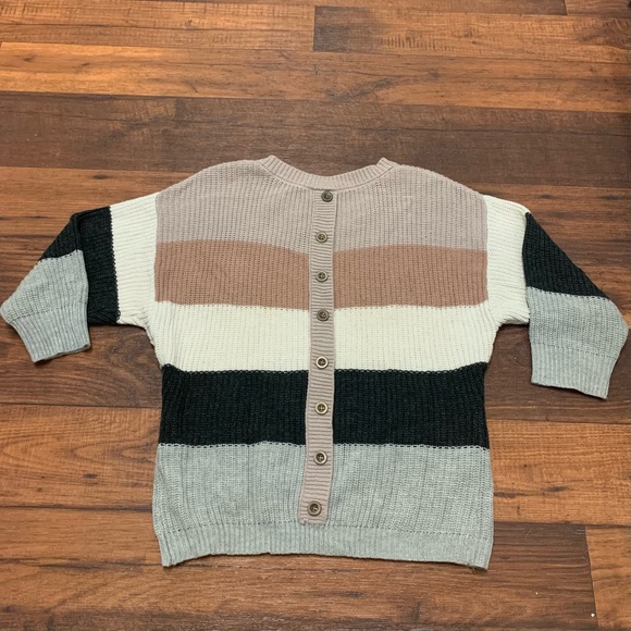 MISIA Striped Color Block Knit Sweater Womens Size M Gray Pink Button Back - Picture 5 of 11